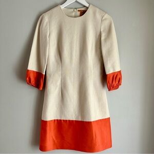 Tory Burch Knee Length Silk Neutral Colorblock 1/4 Sleeve Dress Size 4 FLAWED
